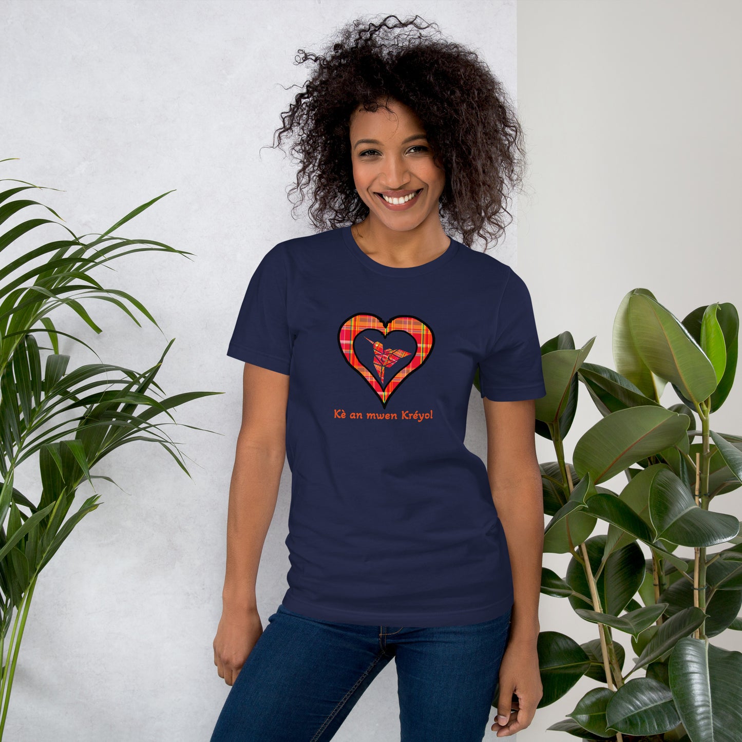 T-shirt ajusté Unisexe Coeur poitrine Madras Rouge Kè an mwen