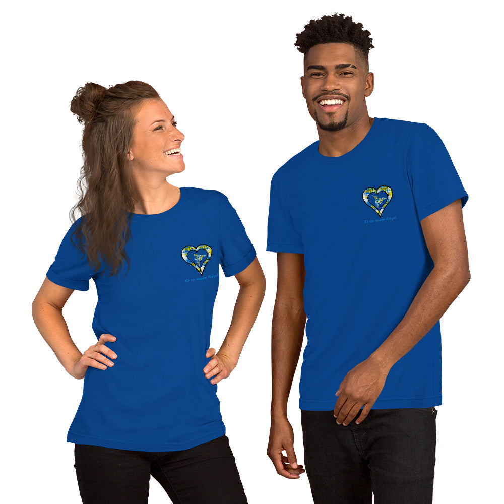 T-shirt ajusté Unisexe Coeur poitrine Madras Bleu Kè an mwen