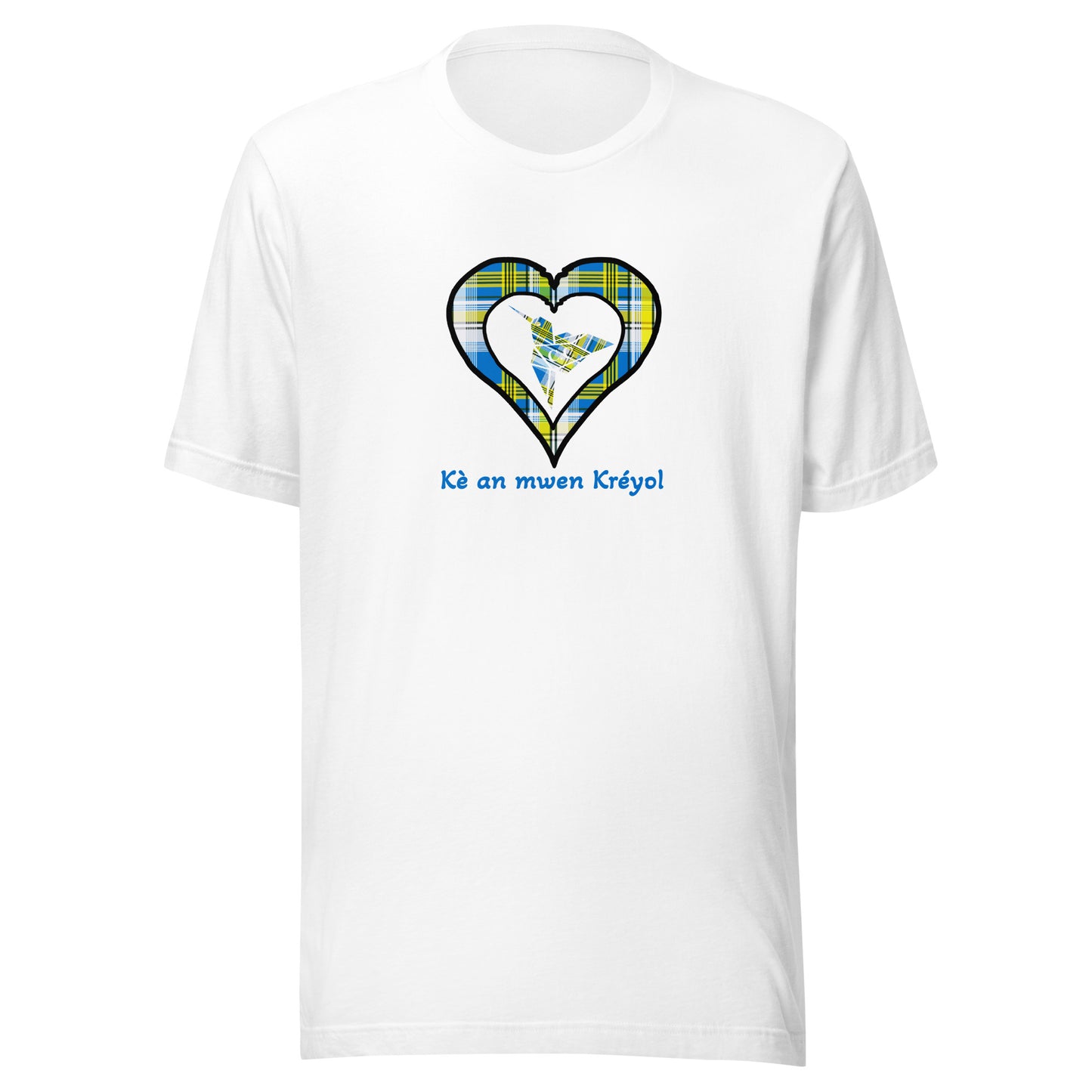 T-shirt ajusté Unisexe Coeur Madras Bleu Kè an mwen