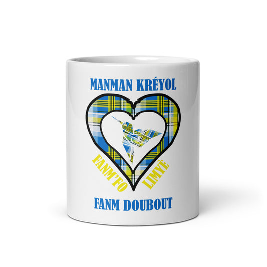Mug Blanc Brillant Madras Bleu FamFo
