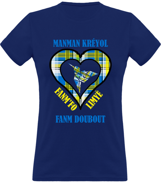 Colibri Madras Blé/Bleu T-shirt Manman Kréyol Fanm fo