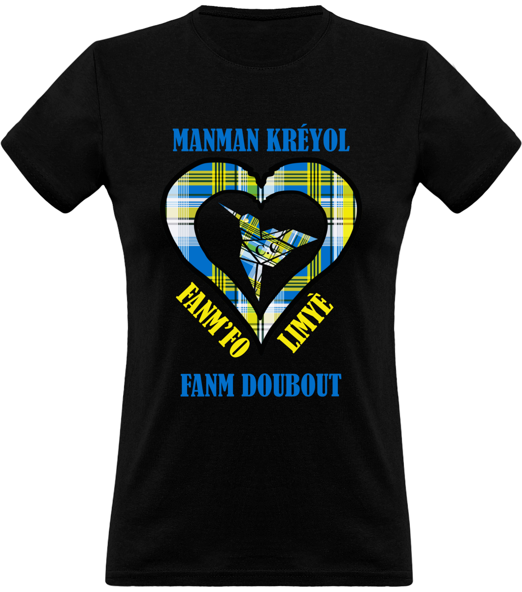 Colibri Madras Blé/Bleu T-shirt Manman Kréyol Fanm fo