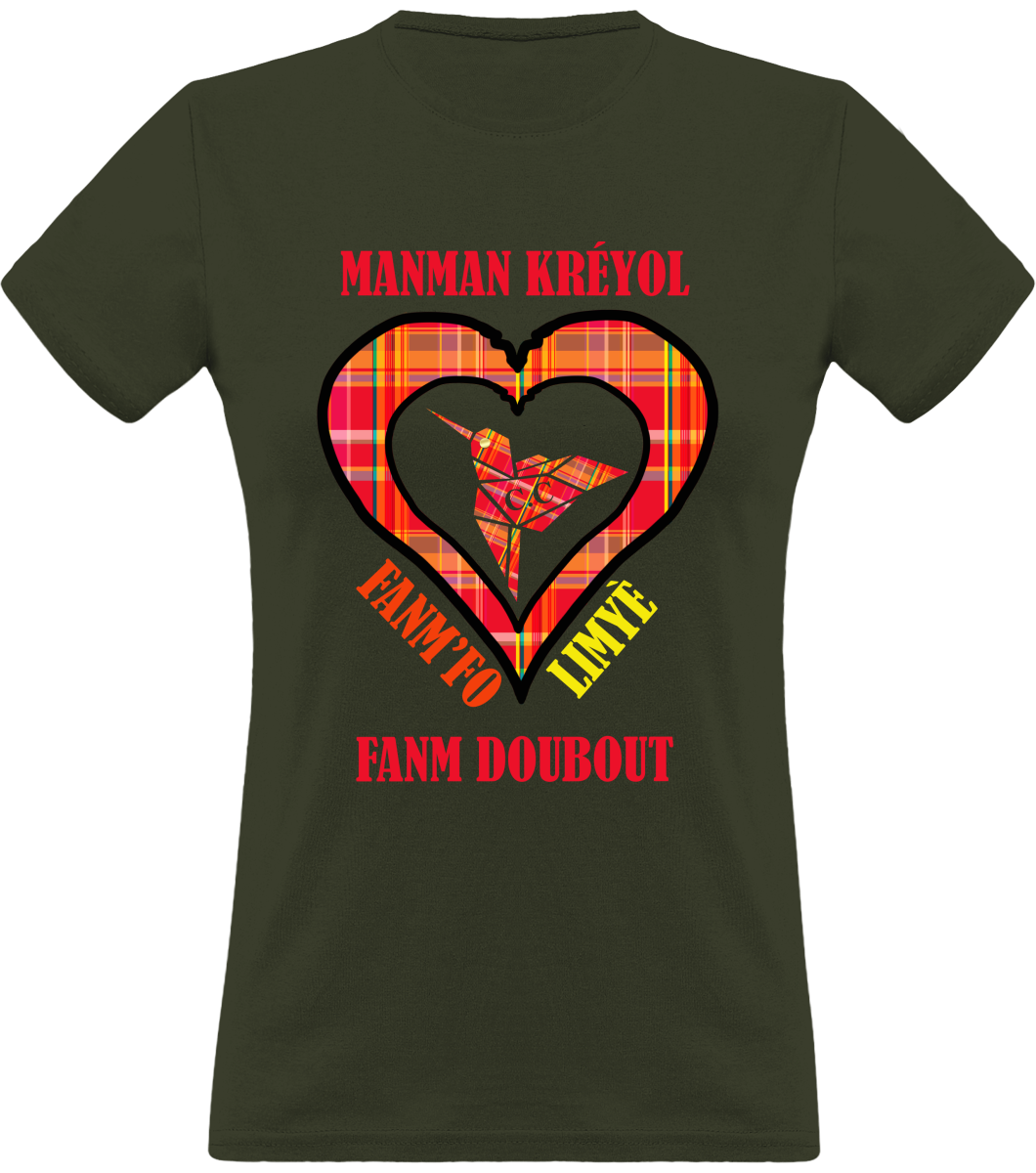 Colibri Madras Rouj/Rouge T-Shirt Manman Kréyol  Fanm fo