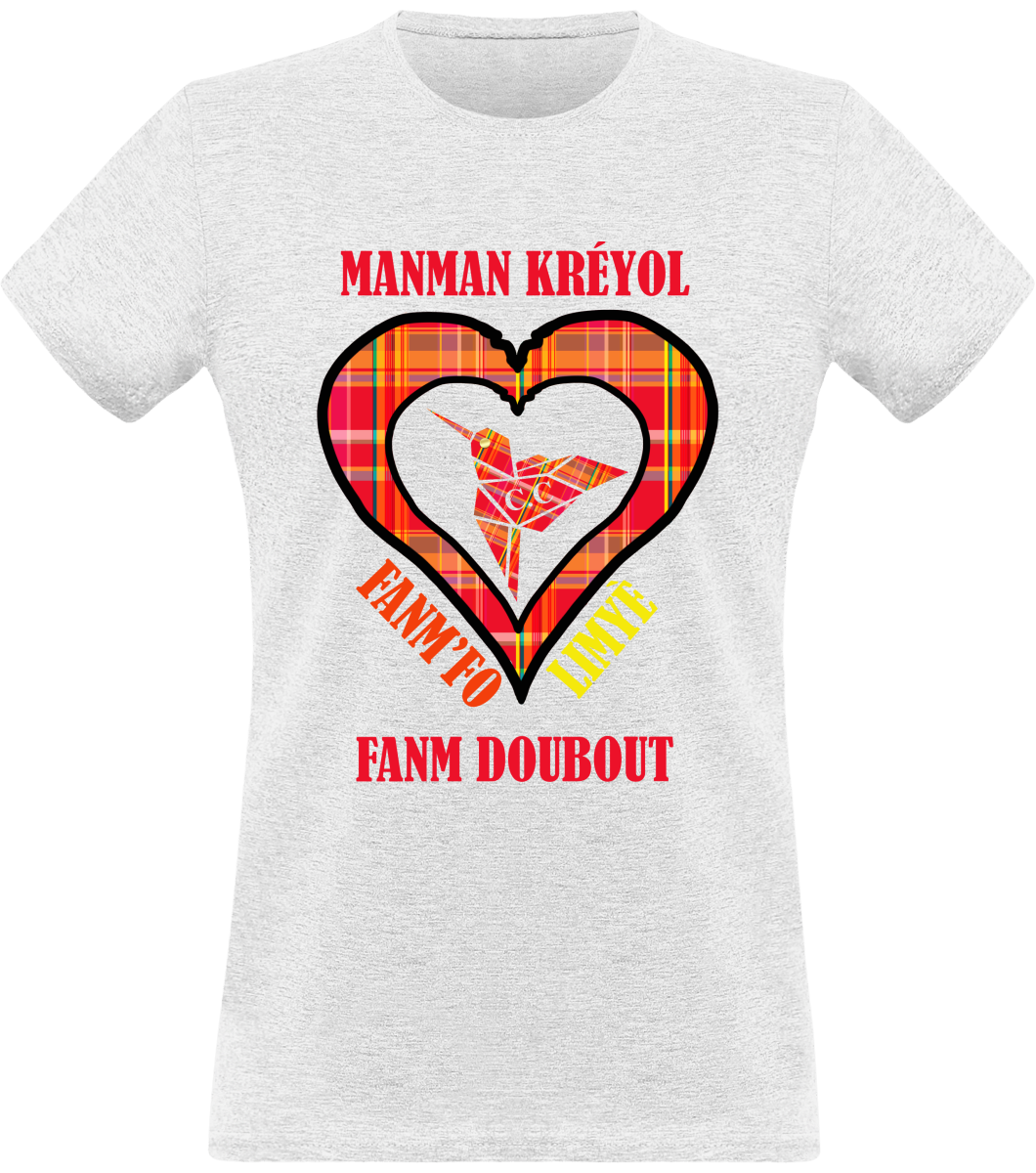 Colibri Madras Rouj/Rouge T-Shirt Manman Kréyol  Fanm fo