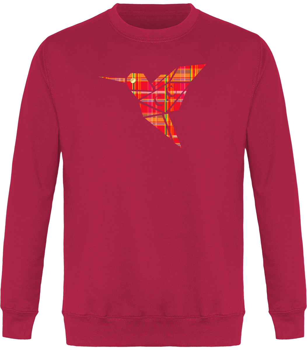 Sweat Col Rond Unisexe Colibri Madras Rouge